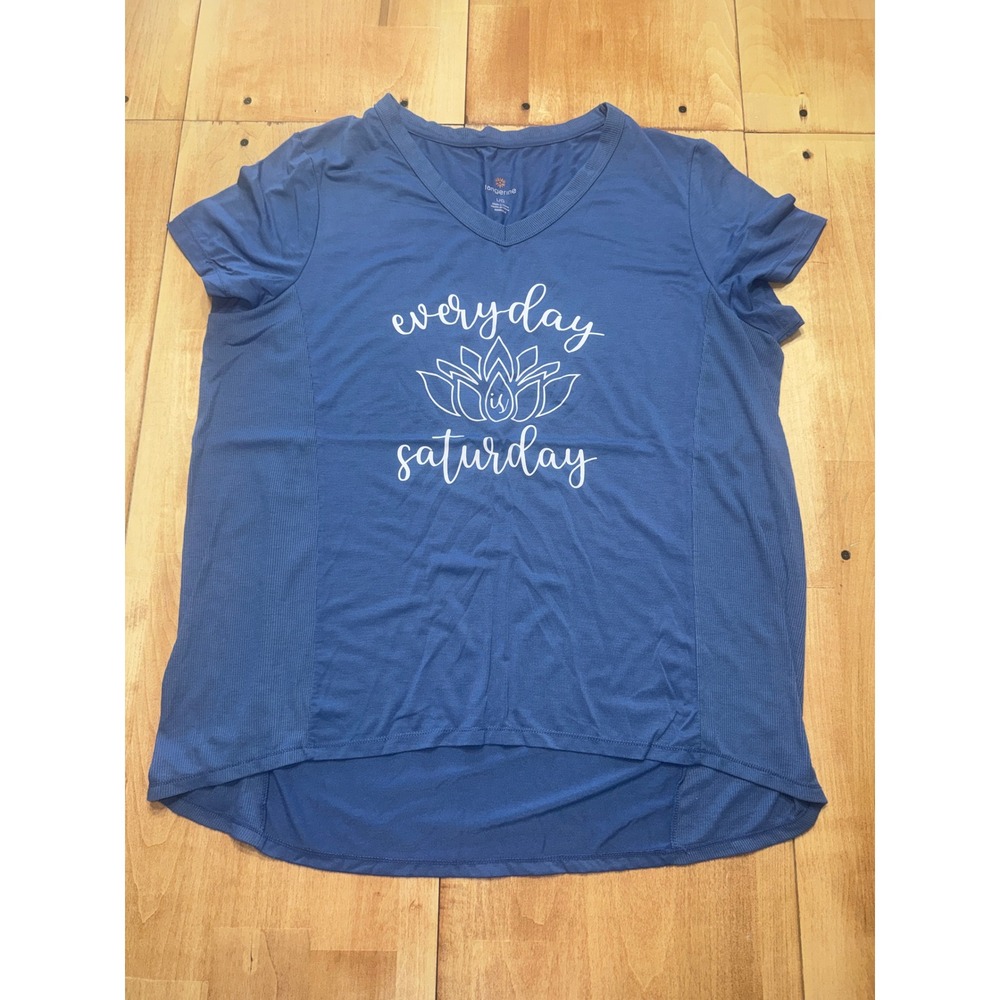 Tangerine Blue V Neck Everyday Saturday Lotus Yoga Athletic T Shirt Top L